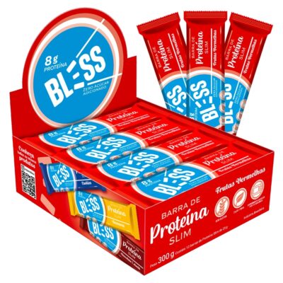 Barra de Proteina Bless Sem Açucar 25g com 12 unidades na caixa Frutas Vermelhas