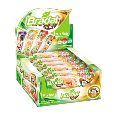 Barra Mix Nuts Bradal Nutri com 12 Unidades na Caixa Coco e Castanha de Caju