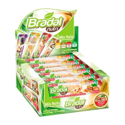 Barra Mix Nuts Bradal Nutri com 12 Unidades na Caixa Nozes e Castanha de Caju