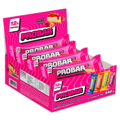 Barra de Proteina Probar Sem Açucar 45g com 12 unidades Torta de Morango