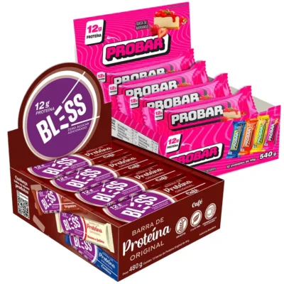 Kit Barra de Proteína Bless 40g Sem Açúcar + Barra de Proteína Probar 45g Sem Açúcar