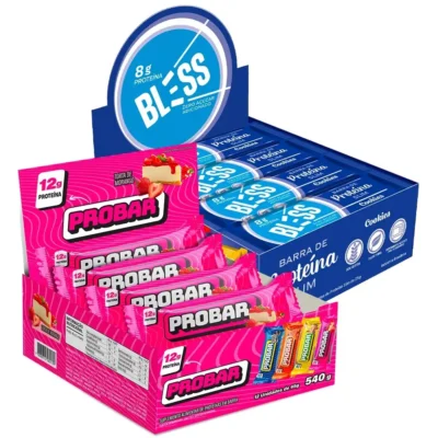 Kit Barra de Proteina Probar 45g Zero Açúcar + Barra de Proteina Bless Zero Açúcar 25g