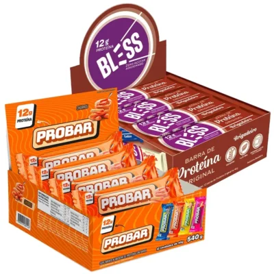 Kit Barra de Proteina Probar 45g Zero Açúcar + Barra de Proteina Bless Zero Açúcar 40g
