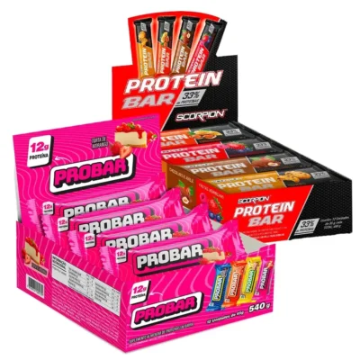 Kit Barra de Proteína Probar 45g Zero Açúcar + Barra Scorpion Protein Bar 30g Bradal Nutri