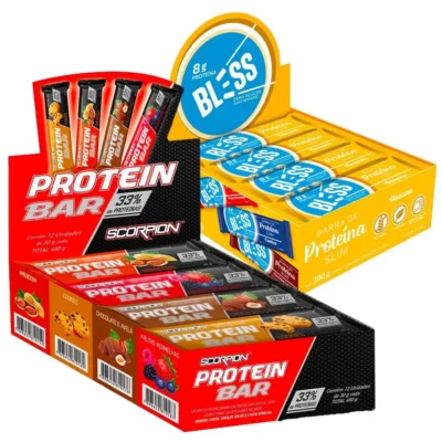Kit Barra de Proteína Scorpion Protein Bar 30g + Barra de Proteina Bless 25g Zero Açúcar