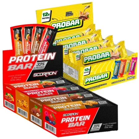 Kit Barra de Proteína Scorpion Protein Bar 30g + Barra de Proteína Probar 45g Sem Açúcar